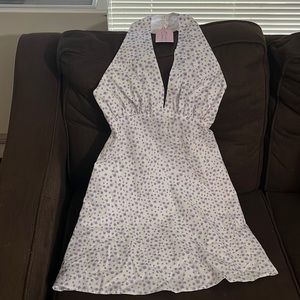 Summer dress lined, white with lilac flowers. Bareback